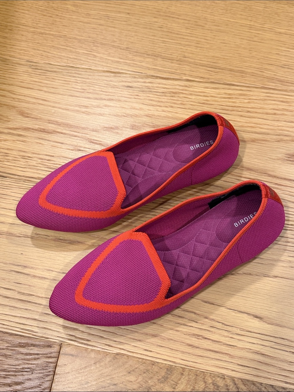Birdies Blackbird Tropical Washable Flats Pointed Knit Pink Orange Shoes Sz 7.5